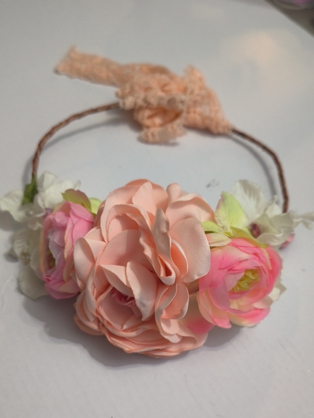 Kids Floral Headband in Peach and Pink - Flower Crown